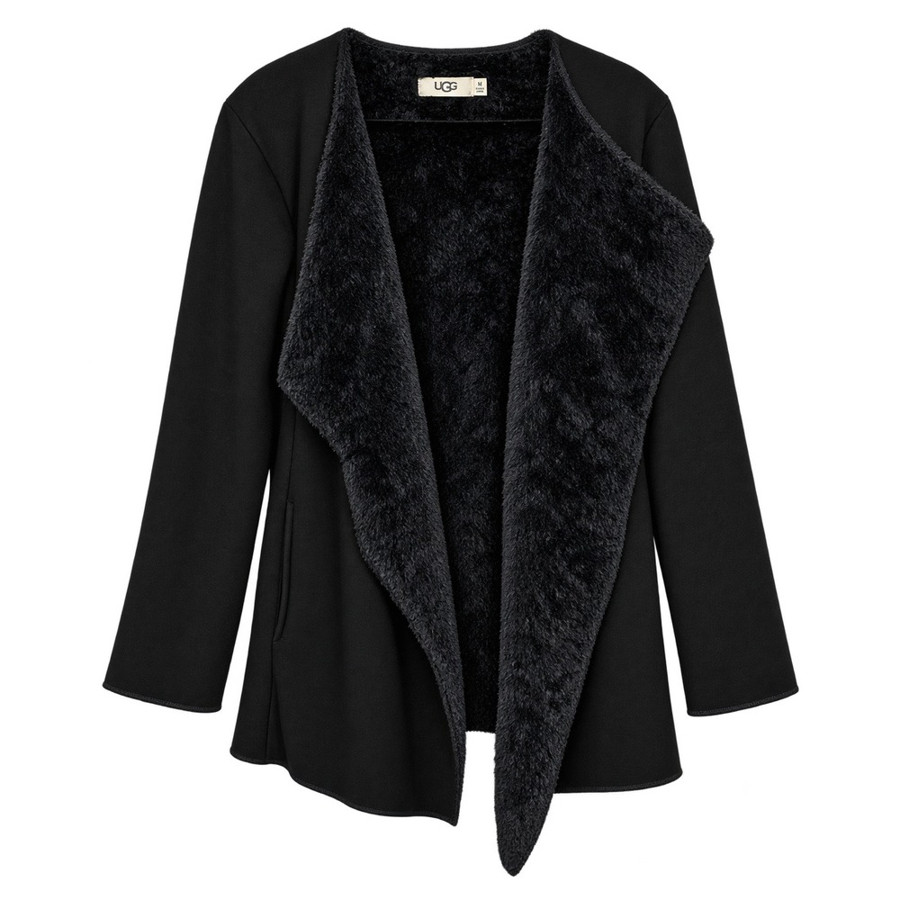 UGG Abriana Black Fleece Lined Open Front Cardigan Jacket 1104652 Womens Medium